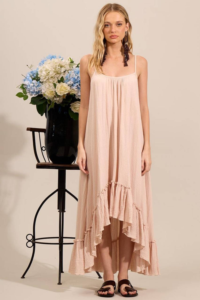 Yacamim Beige Mullet Dress with Adjustable Straps E8