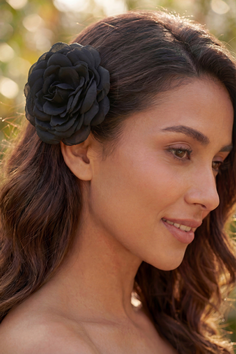 Black Tulle Flower Hair Clip Yacamim #859