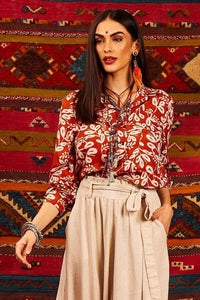 Yacamim Terracotta Printed Long-Sleeved Shirt with Front Pocket