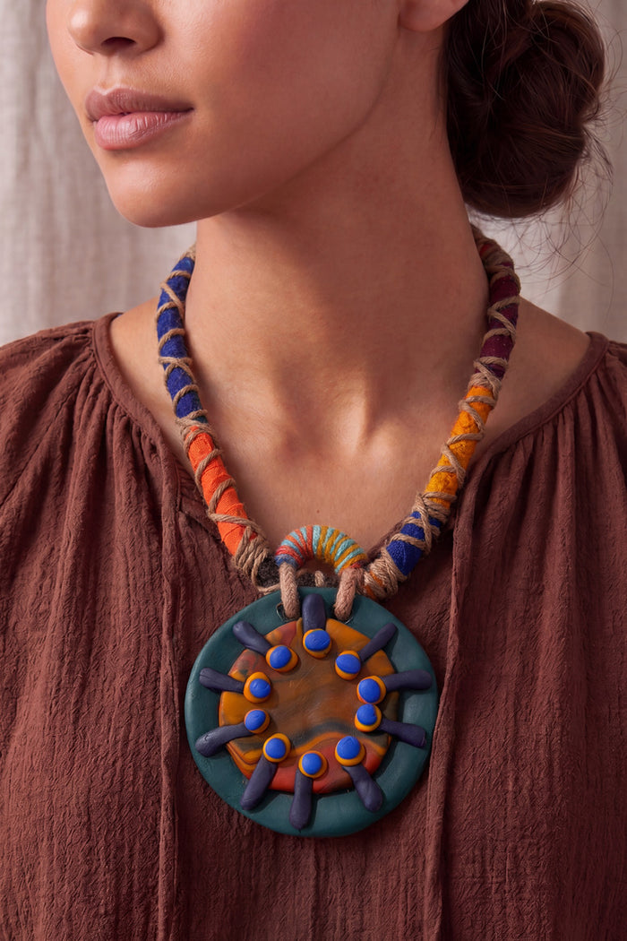 Handmade Necklace with Colorful Cords and Yacamim Dough #992