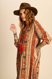 Yacamim Striped Print Long Shirt with Side Slits