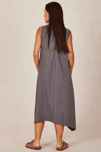 Yacamim E8 Dark Gray Plain Linen Sleeveless Short Dress