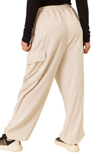 Calça Cargo De Viscolinho Com Bolsos Bege Nature Yacamim R9
