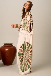 Yacamim Long Beige Mandala Print Dress E12