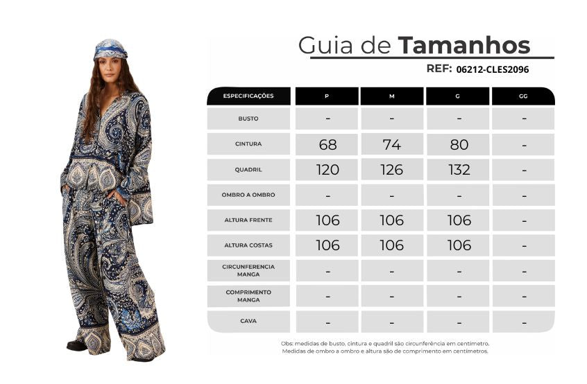 Yacamim A20 Blue Paisley Print Wide-Leg Pants with Pockets