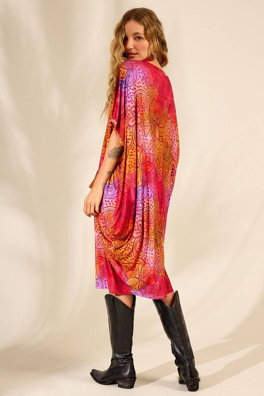 Yacamim Pink Printed Oversized Sweatshirt with Pouch Pocket B7