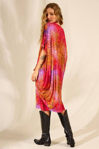 Yacamim Pink Printed Oversized Sweatshirt with Pouch Pocket B7