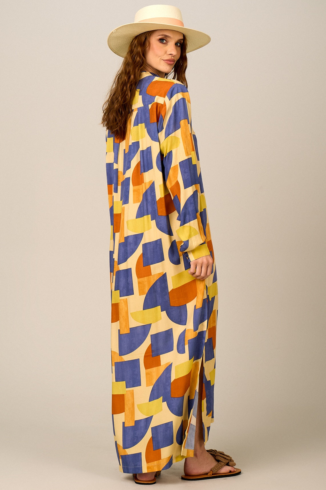 Yacamim P4 Long Loose Geometric Print Chemise