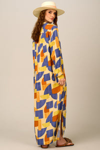 Yacamim P4 Long Loose Geometric Print Chemise