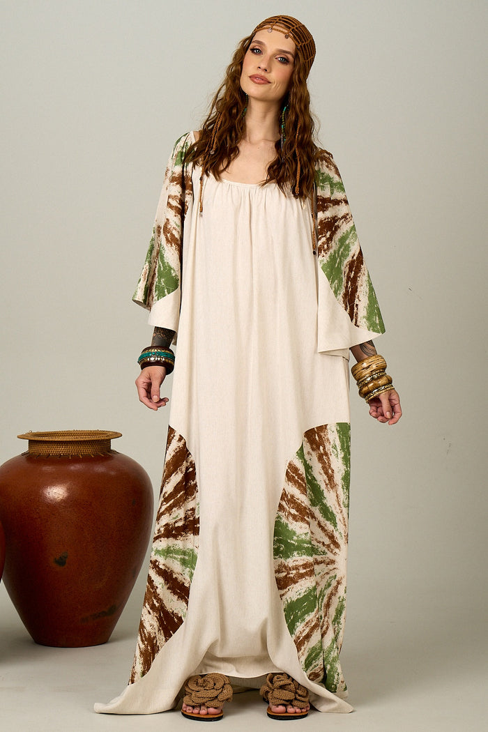 Yacamim Long Beige Mandala Print Dress E12