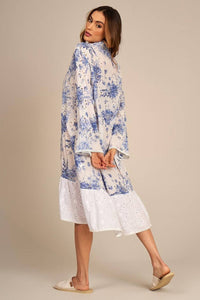Blue and White Patchwork Broderie Midi Shirt Dress Yacamim D13
