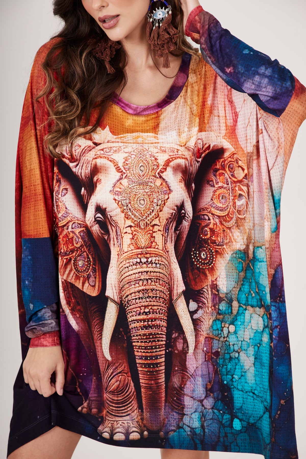 Yacamim B13 Elephant Print Tunic with Rhinestones