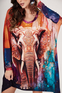 Yacamim B13 Elephant Print Tunic with Rhinestones