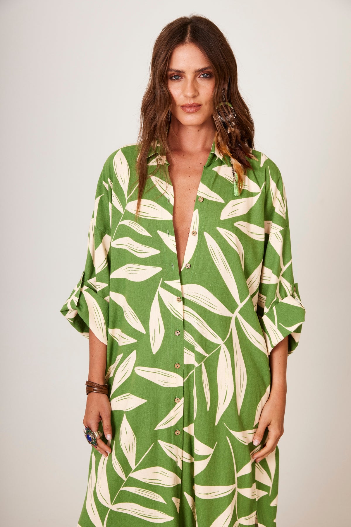 Yacamim Green Printed Midi Shirt P8