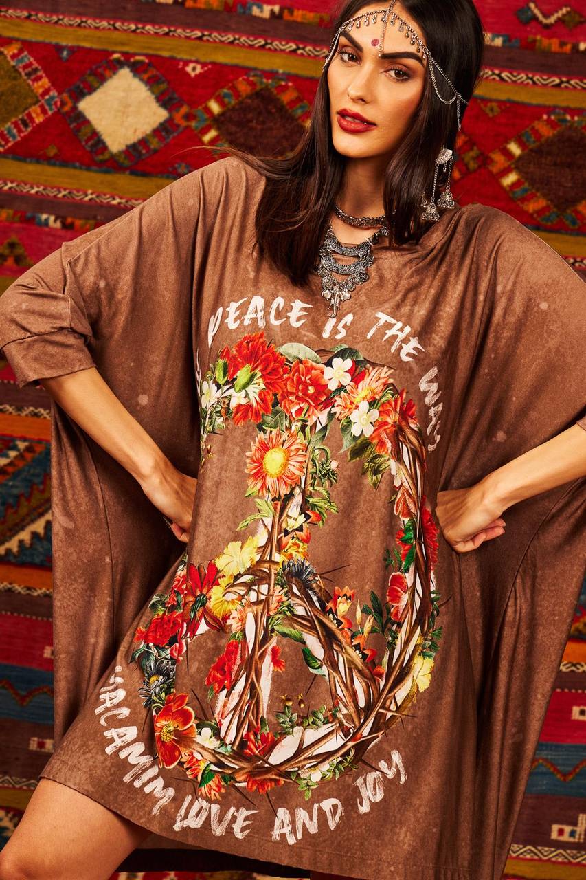 Tunic, Loose, Straight Cut, 3/4 Sleeves, Exclusive Yacamim Print