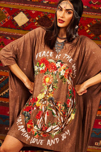 Tunic, Loose, Straight Cut, 3/4 Sleeves, Exclusive Yacamim Print