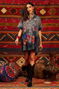 Yacamim Grey Elephant Print Oversized Shirt