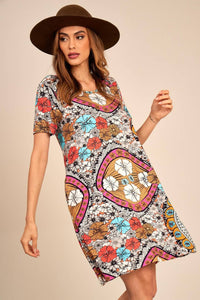 Yacamim Short Printed Knit Basic Dress