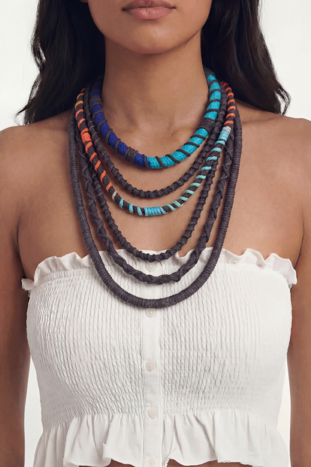 Handmade Dark Colorful String Necklace Yacamim #1070