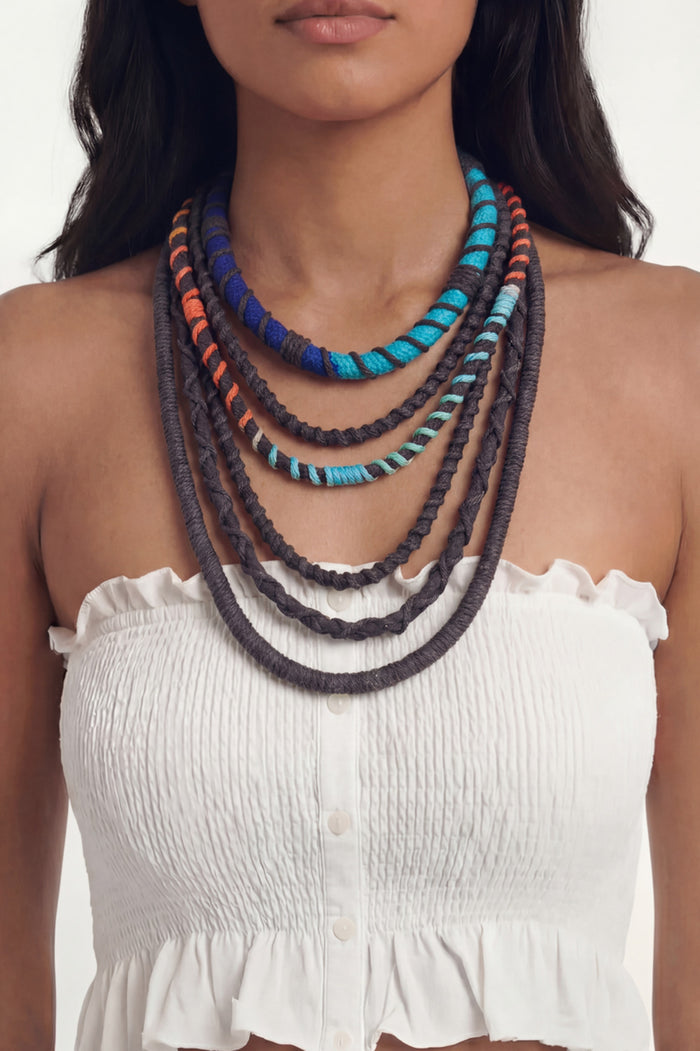 Handmade Dark Colorful String Necklace Yacamim #1070