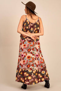 Yacamim D27 Printed Patchwork Long Dress with Adjustable Straps