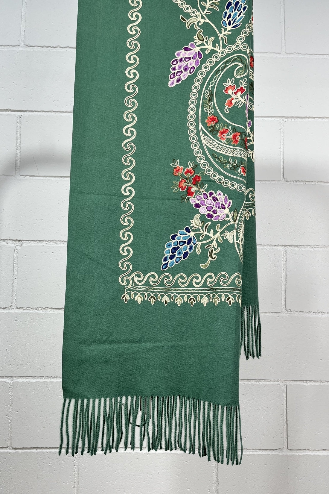 Yacamim Embroidered Green Cashmere Scarf #160