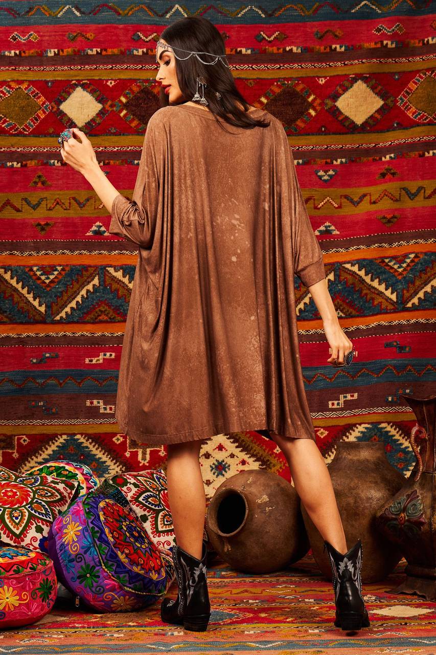 Tunic, Loose, Straight Cut, 3/4 Sleeves, Exclusive Yacamim Print