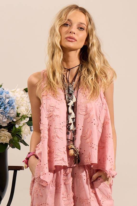 Yacamim I8 Rosé Broderie Basic Tank Top