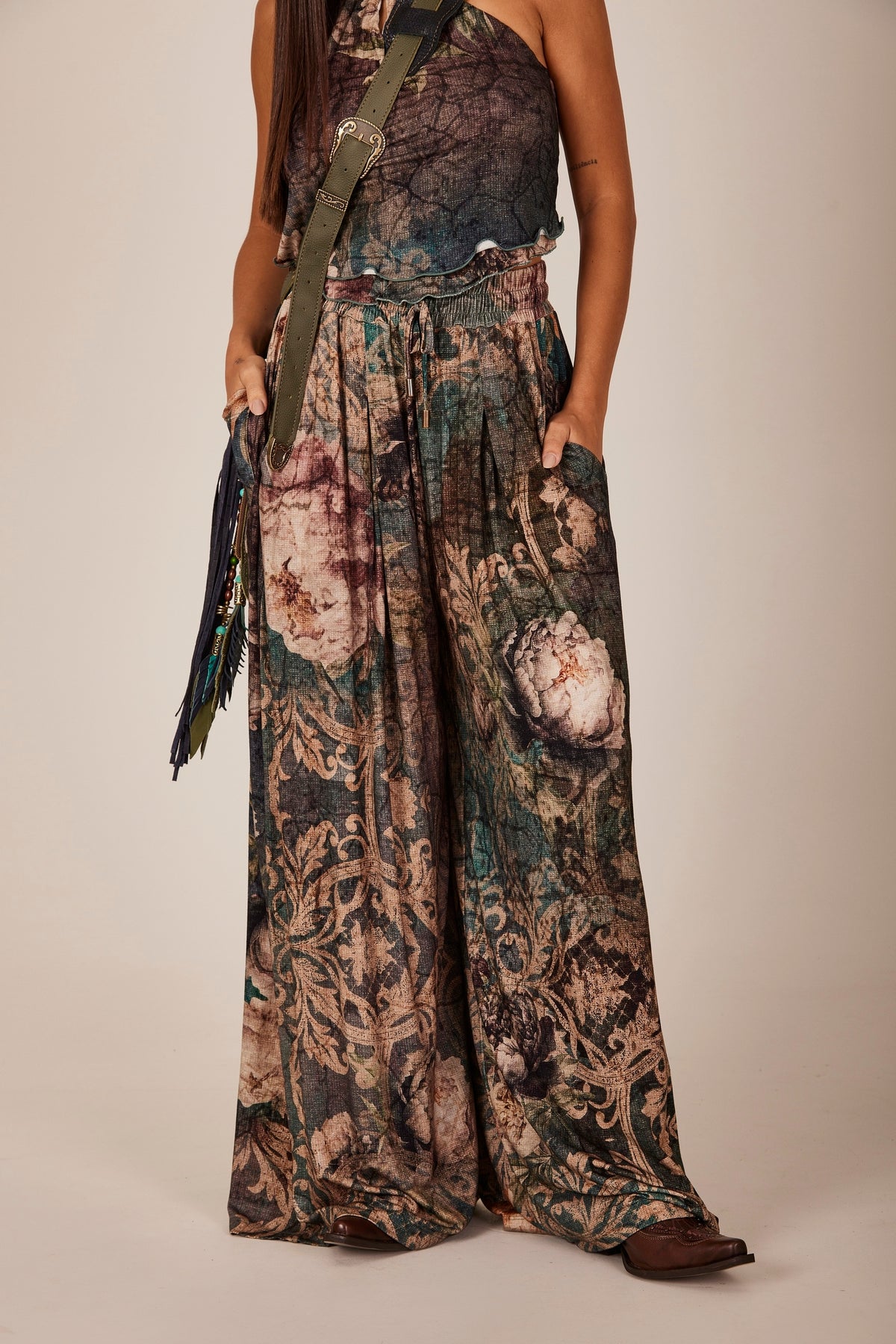 Yacamim A28 Digital Print Palazzo Knit Pants