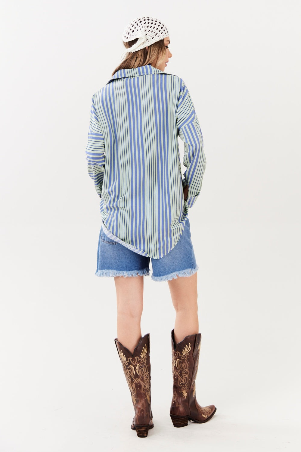 Yacamim Green Striped Loose Shirt A10