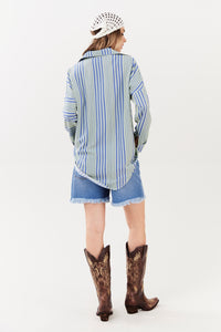 Yacamim Green Striped Loose Shirt A10