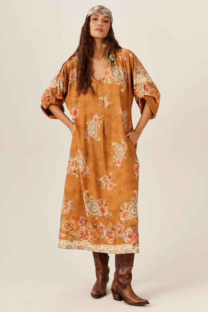 Mustard Paisley Print Midi Shirt Yacamim P5