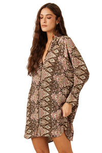 Yacamim P9 Brown Loose Paisley Print Shirt
