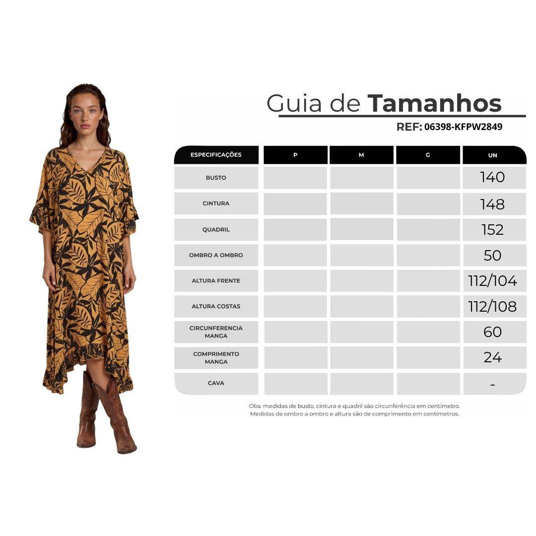 Kaftan Midi Com Pontas Laterais Marrom Claro Estampado Yacamim J10