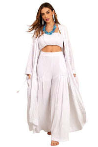 Yacamim J7 White Long Kimono with Embroidered Flowers