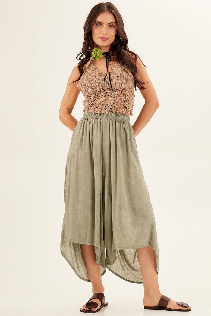 Yacamim Faded Green Pants with Rounded Cutout