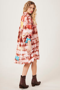 Yacamim L2 Brown Tie-Dye Digital Print Oversized Shirt
