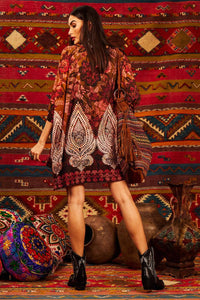 Loose Blouse with Tight Cuffs Brown Elephant Print Yacamim