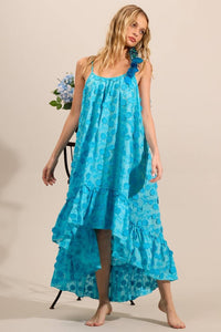 Yacamim C27 Blue Embroidered Flower Broderie Mullet Dress