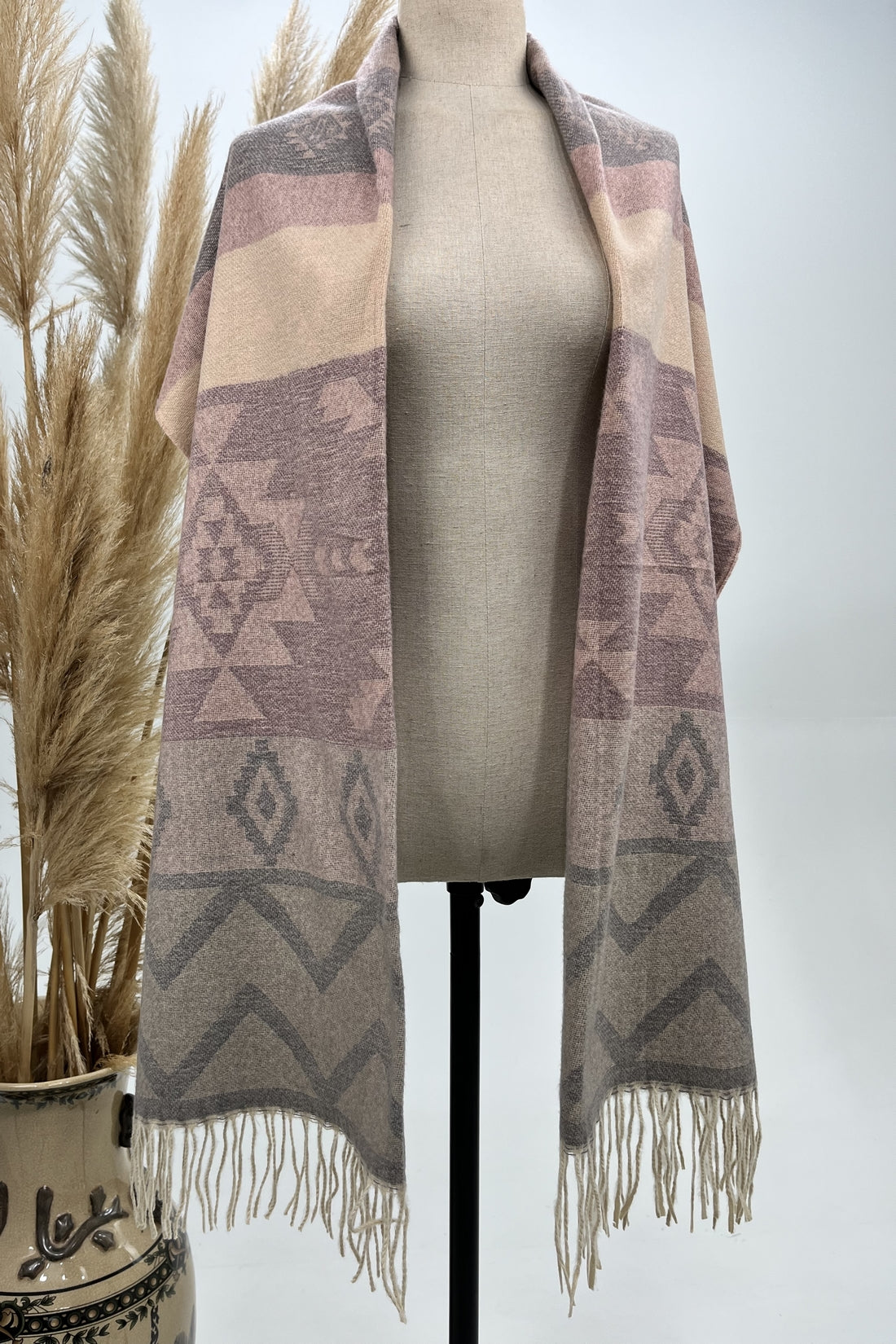 Yacamim Rosé Fringe Scarf with Print #262