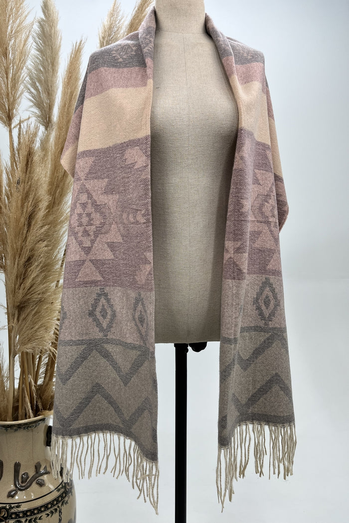 Yacamim Rosé Fringe Scarf with Print #262