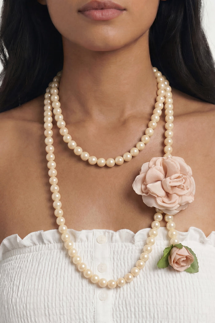 Yacamim Light Beige Flower Hail Mary Necklace