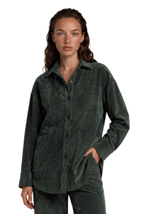 Camisa Ampla De Veludo Cotelê Verde Escuro Yacamim
