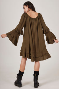 Yacamim E23 Solid Dark Green Off-the-Shoulder Mini Dress