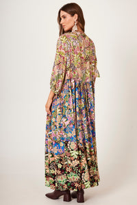 Long Dress With 3/8 Sleeves Green Patchwork Yacamim E14