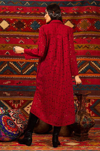 Yacamim Wine Broderie Midi Shirt with Rolled Sleeves