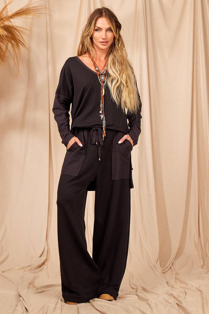 Yacamim Black Palazzo Pants with Pockets