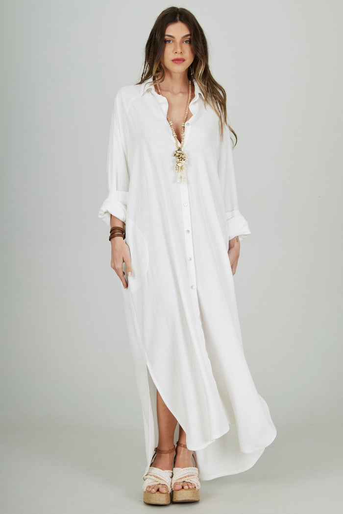 Yacamim Off-White Viscose Linen Long Shirt P3