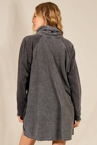 Yacamim B14 Graphite Long High-Neck Oversized Blouse