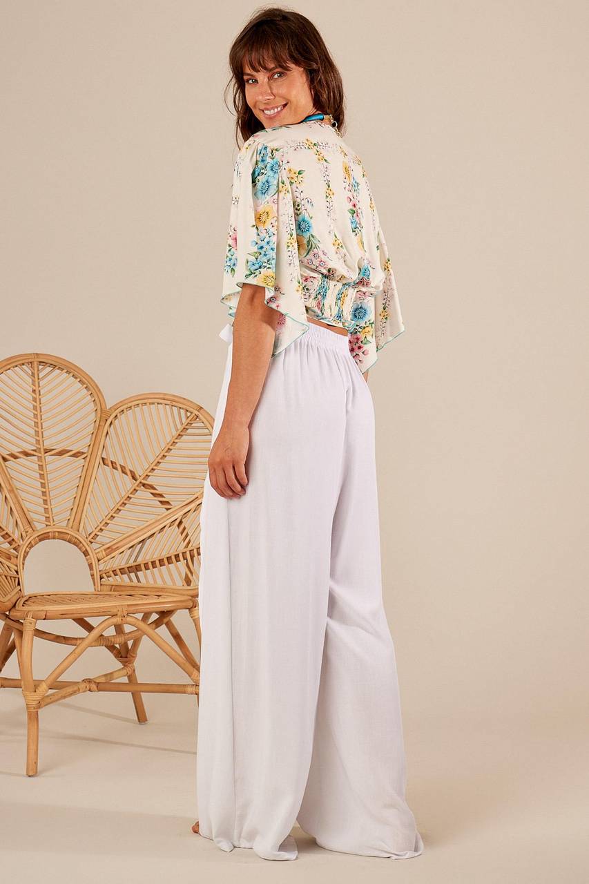 White Yacamim A5 Palazzo Pants with Front Overlay